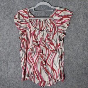 VTG Banana Republic Women Blouse S 100% Silk Ruffle Florence Sleeve retro mod‎